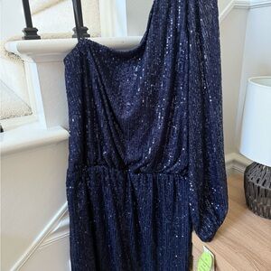 Windsor Midnight Blue Sequin One-Shoulder Dress